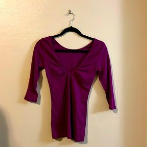 Victoria’s Secret Magenta Low V Neck 3/4 Sleeve 100% Cotton Tee XS